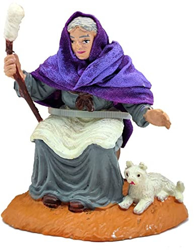 Acan Tradineur - Figura de una hilandera para belén - Fabricado en Durexina - Figuras Decorativas Divertidas para Nacimiento, Navidad, decoración Tradicional - 8 x 7 x 6 cm