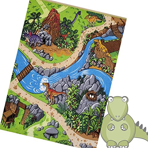 Beppe Spielzeug Spiele Teppich fürs Kinderzimmer weicher Kinderteppich Spielteppich Waschbar Dino Dinosaurier Urzeit Motiv Kinder Zimmer Motivteppich Spieleteppich Farbecht 160 x 120 cm