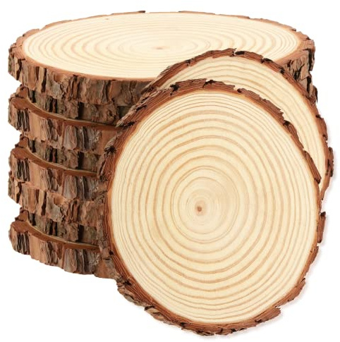 MUKCHAP 10 Pieces 16-18 cm Natural Wood Slices, Unfinished Wooden Circles, Round Wood Log Slices Wood Discs for Crafts, Wedding Decoration, DIY Project