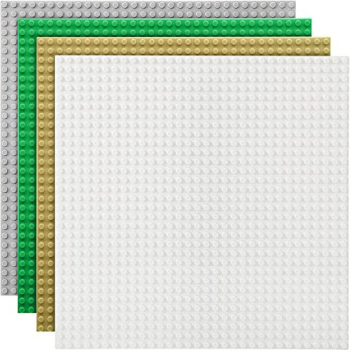 Etarnfly 4 Pack Classic Base Plates,25.5 x 25.5 cm Building Board Baseplates 100% Compatible with All Major Brands,Grey/White/Sand/Green