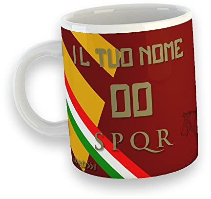 Forza Giallorossi Tazza Mug in Ceramica Personalizza con Nome e Numero Colazione Idea Regalo Squadra del Cuore Tifosi Lupa Magica Colosseo Papà Nonno Natale Compleanno Calcio Pallone Italia