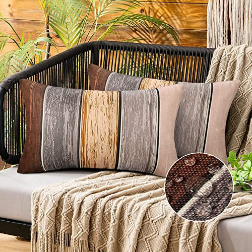 Kissenbezug 50x30 2er Set Streifen Kissenbezüge 30 x 50 Kissenhülle Leinenoptik Kissenbezug Braun Grau Rustikalem Holz Streifen Dekokissen Deko Couchkissen Bezug für Couch Wohnzimmer Schlafzimmer