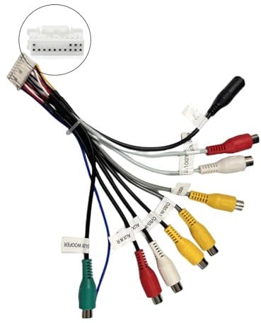 Epronic Adaptador RCA Cable para Android Radio de Coche Car Audio Video AUX Cable Adaptador Radio Estéreo Adaptador de Arnés de Cable con Puerto de Micrófono de Entrada-Salida de Vídeo Subwoofer