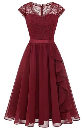 Wedtrend Abendkleider Elegant für Hochzeit A-Linie Kurze Kleider Damen Midi Kleider Damen Sommer WT0212 DarkRed XL