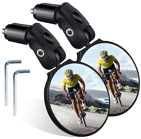 2 Pièces Retroviseur Velo,HD Convex Rétroviseur Vélo pour Convient à Tous Vélos avec Guidon de 17-21 mm,360° Réglable Miroir en Acier Inoxydable (Noir- 2 Pièces)