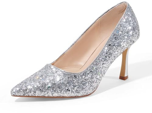 GENSHUO Elegante High Heels Damenpumps mit 10 cm Absatz, stilvoll für Büro und Hochzeitskleider, Silber Glitzer, 37 EU