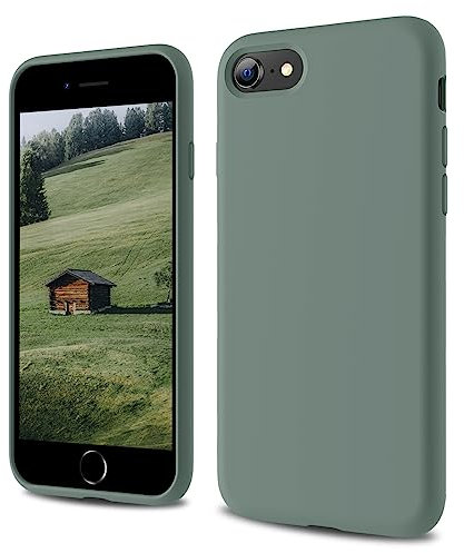CALOOP Designed for iPhone SE Case 2020/2022, iPhone 8/7 Case, Liquid Silicone Full Body Protective Covered Silky-Soft Anti-Scratch Gel Rubber Slim Shockproof Cover 4.7 inch, Copper Green
