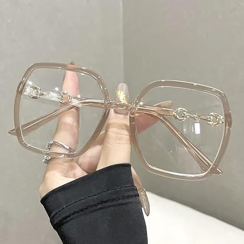 NOVESIXTDAT Übergroße Lesebrille for Damen, extra großer Flacher Lichtspiegel, quadratischer, blaues Licht blockierender Leser, blendfreie Brille (Color : Brown, Size : +2.00)