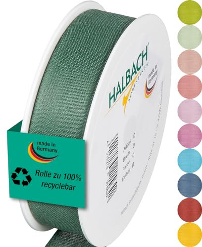 Halbach Seidenbänder Geschenkband | Breite 25mm Länge 25m | Schleifenband made in Germany | Geschenkbänder in Vielzahl von Farben und Breiten, perfekt zum Verpacken und Dekorieren, Farbe: dunkelgrün