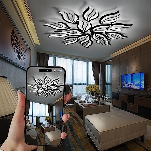 WERSVG Dimmbare Schwarz 15-Lampe Deckenlampe LED Deckenleuchte Modern Wohnzimmerlampe Deckenleuchte 145W 11600LM Flurlampe Decke für Wohnzimmer Schlafzimmer Arbeitszimmer Esszimmer(15-Kopf)