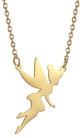 UNIFT Collar con colgante de silueta de Campanilla de hada Pixie para mujeres y niñas, acero inoxidable, exquisito ángel mágico duende, regalo de joyería, Acero inoxidable, No es una piedra preciosa