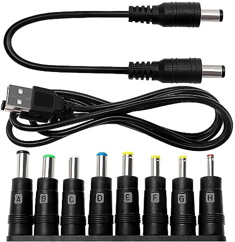 8-en-1 Adaptateur D'alimentation DC, KUOQIY 5.5x2.1 mm Femelle à Mâle Adaptateur, Barrel Jack Connecteur, avec 2 Pièces Câble, pour Ventilateurs, Routeurs, lampes de Bureau, Ordinateurs