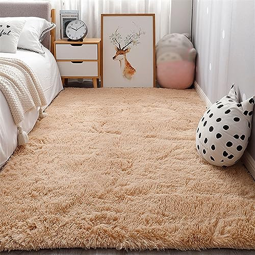 SK Studio Teppiche Flausching Wohnzimmer Teppiche Shaggy Teppiche Schlafzimmer Teppich Waschbarer Weiche Teppiche Kamel, 200x400cm