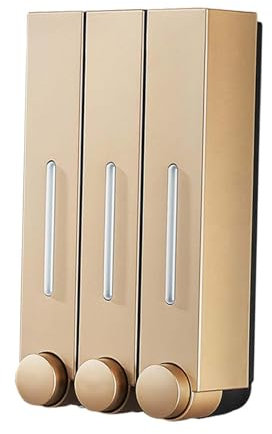 Distributeur de Savon Liquide Mural, Distributeur de Savon Manuel, Distributeur de Shampoing Et Gel Douche Doré élégant pour La Maison, Le Bureau, L'hôtel, Trois Têtes, Fixer sans Percer, Trois têtes