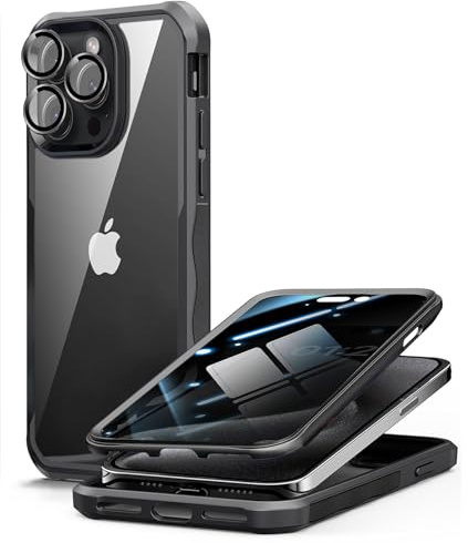OMGZONE Privacy Case for iPhone 15 Pro 360 Degree Cover,Screen Protector built-in Privacy Tempered Glass and Camera Lens Protector,Full Body Shockproof Bumper Case for iPhone 15 Pro,Black