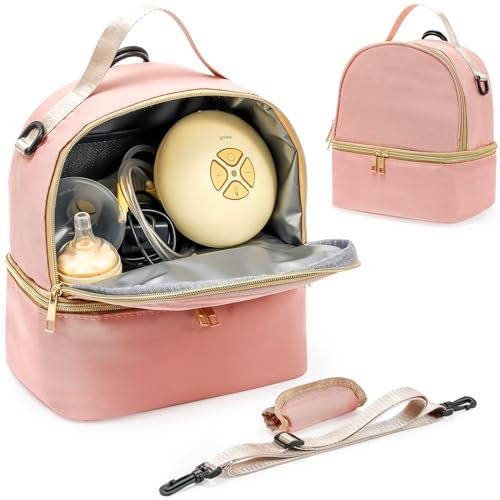 ProCase Porta Biberon Termico Divisione in Due Scomparti, Borsa Per Tiralatte Elettrico con le Cinghie, Zaino per Il Trasporto Del Latte Materno -Rosa