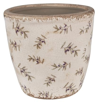 Clayre & Eef Blumentopf Ø 16x16 cm Beige Blau Keramik Oliven Innenblumentopf