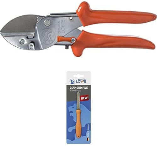 Original LÖWE Set bestehend aus Profi Amboss Gartenschere 2.104 für Schneidarbeiten an Obstbäumen & Diamantfeile 0023 für Scheren, Äxte und Werkzeuge