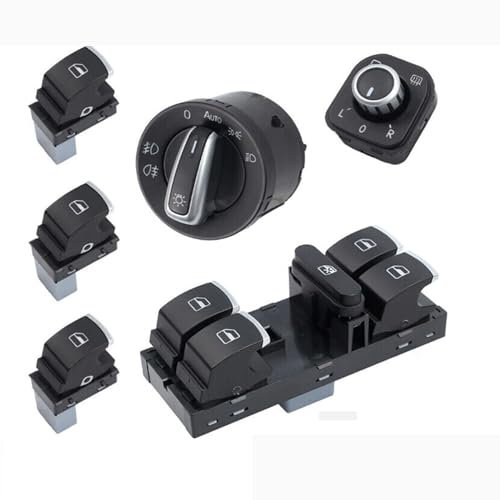 Bohaner 6 interruttori per alzacristalli per fari, per VW Golf 5 6 Passat 3C, cromato 5ND959857 5ND959855 5ND941431B 5ND959565A