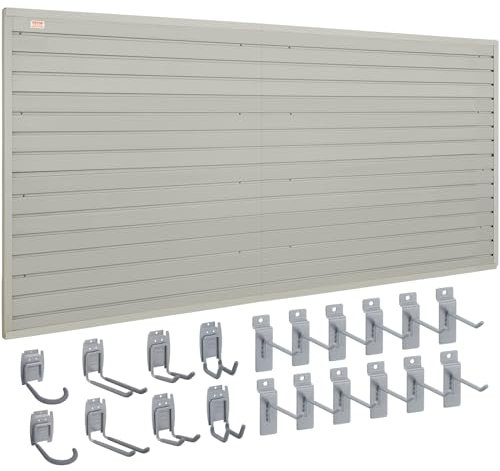 VEVOR Panneau à Lattes Mural Garage 1220x310 mm Panneau Rangement Outils 8PCS Panneaux Muraux Porte-outils Capacité 34 kg avec Crochets pour Atelier, Magasin de Détail, Organisation Stockage Artisanal