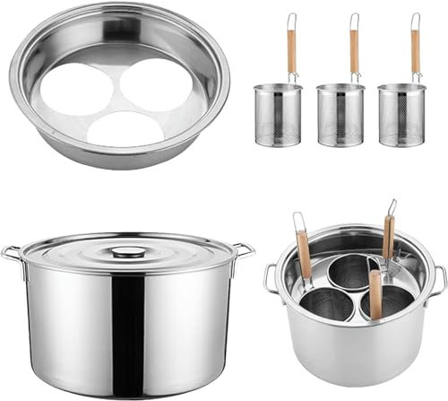 Juego de Cocina para Pasta de 33 litros con 4 cestas, eléctrica a Gas, calefacción de leña, Fideos, Bola de Masa, Olla para Sopa de Acero Inoxidable Espesada con Tapa, calefacción Sola para el ho