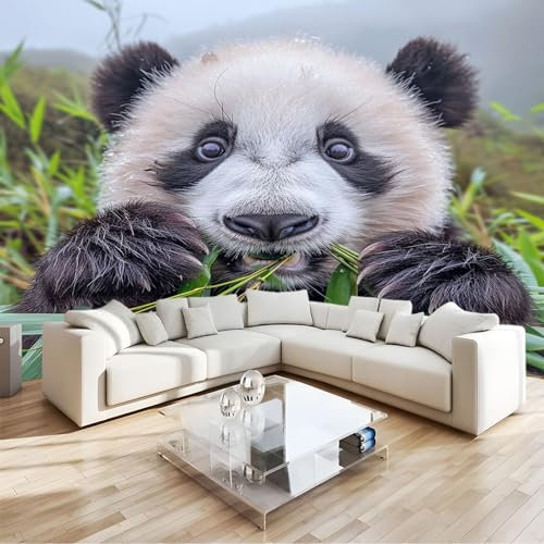 Fotomural Animales Panda Hojas De Bambú Fotomural Pared, 250x175 cm Papel Pintado 3D, Fotomurales Decoración de Comedores Moderna Lana Sala Cuarto Salón