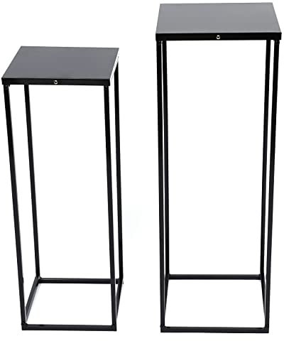 JAYEUW Dekoständer Blumenständer im 2er Set Pflanzenstand Satztisch Pflanztisch mit Metallgestell Deko Tisch 25*25*70cm/ 22*22*60cm Blumenhocker Metall Schwarz