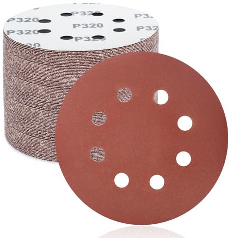 FEIHU Disques de Ponçage Papier Abrasifs 125mm.8 trous,50 pièces Disques Ponceuse: Disques abrasifs perforés ​auto-agrippant 125 mm Grain 320 pour Random Orbital Sander,Poncer/Polir