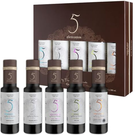 5 Elementos Gran Selección Estuche Premium de Aceite de Oliva Virgen Extra 5x100ml | Regalo Gourmet con Variedades Exclusivas | Cornicabra, Picual, Redondilla, Hojiblanca y Arbequina