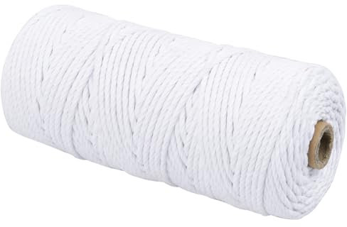 Filo Macrame 3mm, Corda per Macramè, Cordino per Borse Uncinetto, 3mm*100m Macrame, Macramè Filo, Corda di Cotone, Adatto per Il Processo Fai -da -te e la Riparazione di Abbigliamento, Bianco