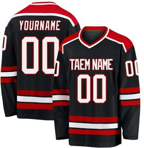 Maglia da Hockey personalizzata,Progetta la tua maglia da Hockey personalizzata con nome/squadra/numero, maglia da Hockey con nome adatto ai regali per bambini e adulti stile 2 KAN0827A, rosso, Taglia