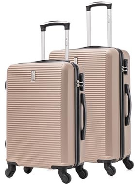CELIMS - Valise Cabine avec Valise Moyenne Taille | Bagages Cabine + Valise Moyenne Taille | 55cm + 65cm| ABS Rigide et Légère | Cadenas Intégré | Champagne