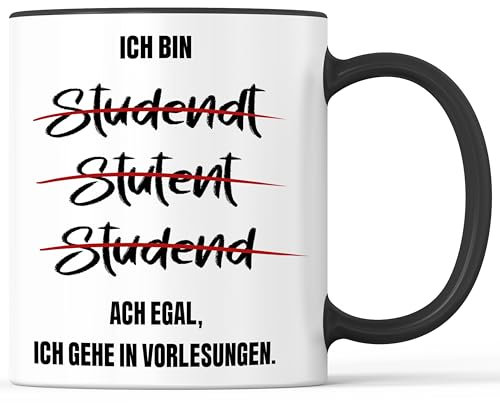 Tasse mit Spruch Student Vorlesung Becher Studieren Studienbeginn - lustiges Geschenk - Kaffeebecher als Geschenkidee - Kaffeetasse 330ml - Weiss-Schwarz