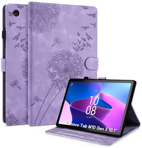 Rostsant Custodia per Lenovo Tab M10 3rd Gen 10.1 Cover Nuova in pelle PU ripiegabile da Custodia in pelle con stampa dente di leone per Lenovo Tab M10 3rd Gen 10.1Pollici TB-328FU/328XU Viola