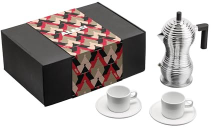 Alessi Coffee MDL02BSET - Set Composto da Caffettiera Pulcina, 2 Tazze con Sottotazza, in Fusione di alluminio, PA e Porcellana, Multicolore