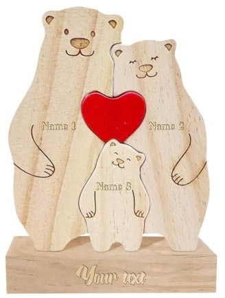 Generic Personalized Wooden Jigsaw Puzzle, Family Style, 6 Sets of 6 Pieces Each, 6 Wooden Bear Puzzles with Base, Ages 3+, 6 Count, 1 Count