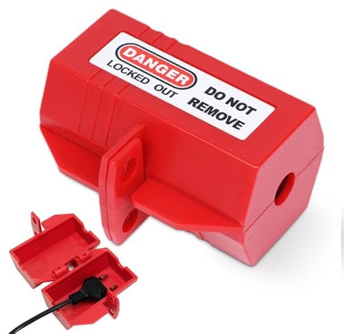 Aoreun Waschmaschinen-Steckerschloss, Stromstecker Schutzbox Steckersafe Safebox für Stecker, Steckdosenschloss Abschließbar Stromdiebstahl Verhindern, Stecker Safebox, Rot