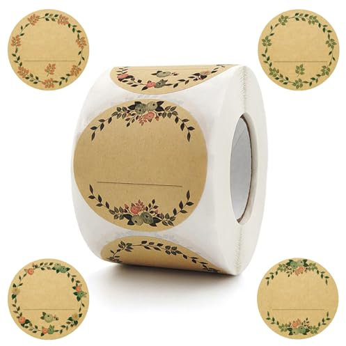 Ormromra 500 Stück Kraftpapier Aufkleber, Beschriftbar Kraftpapier Optik, 5cm Aufkleber Etiketten Rund Selbstklebend, Rund Geschenksticker Handmade, Etiketten für Küche, Geschenktüten, Hochzeit