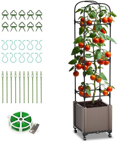 ZIKEBTUY 40x30x150CM Garden Planter with Trellis for Climbing Plants, Movable Flower Box with 4 Casters, Accessories: 10 Clasps, 10 Clips, 1 Plastic Cable, 10 Cable Ties
