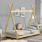 DELUKE® Kinderbett 80x160 YONA - mit Lattenrost | Tipi-Optik | Einzelbett Tipibett Hausbett Kinderzimmer Bodenbett Montessori Bett, Braun