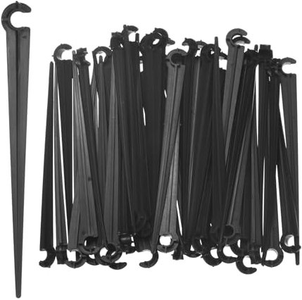 M METERXITY 50-Pack Irrigation Drip Support Stakes, 110x10mm for 1/4 Inch Drip Tubing Plastic Drip Hose Stakes for Irrigation/Greenhouse, Securing Pegs Pipe Hose Holder