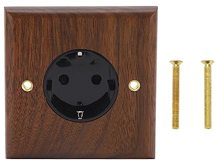 Retro Wandschalter, Walnuss Holzoptik, 16A Elektroauslass, 86x88mm, Vintage Design, Messing Details