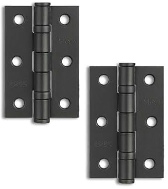 Primes DIY 4 Hinges with Screws 2 Pairs, Black Ball Bearing Hinges Heavy-Duty Steel Door Hinges for Wooden Doors Smooth & Silent Operation Rust-Resistant Interior Door Hinges