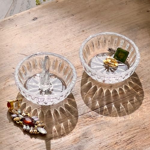 kanpura Set mit 2 Kristall-Schmucktabletts, 7,9 cm, transparent, rund, elegante Ohrringe, Halsketten, Ringhalter für Muttertag, Geburtstag, Jahrestag, Dekoration