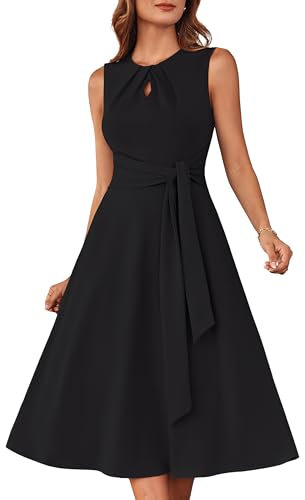 GRACE KARIN Women's Wedding Party Cocktail Dress Round Neck Sleeveless midi Dress with Belt Pockets Black XL