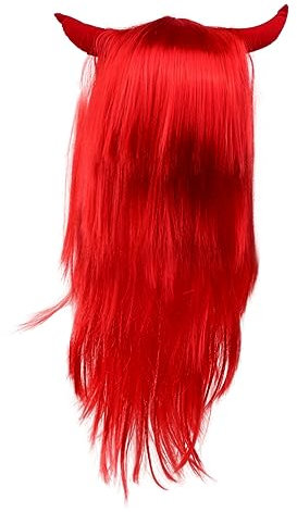 LIFKOME Perücke Mit Hörnern Für Halloween Rotes Haarteil Für Teufelskostüm Strapazierfähige Perückenhülle Cosplay-accessoire Dehnbar Und Bequem Zu Tragen
