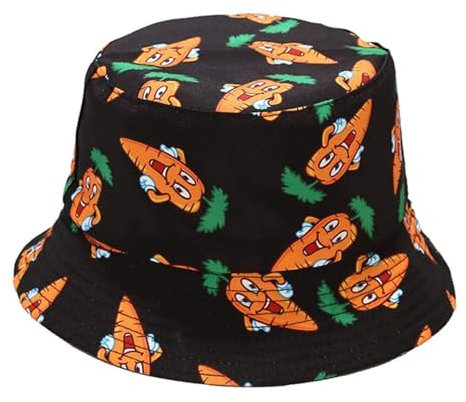 BrightGlow Fischerhut Sonnenhut Damen Herren Sommer Fischerhüte Obst Hut Faltbarer Sonnenblende Beideseitig Tragen Bucket Hat UV-Schutz Strand-Sonnenhut Wanderhut Karotte Einheitsgröße