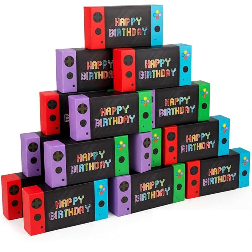 HUTRADE 16er-Set Videospiel-Partyboxen – inkl. Geburtstagsdeko & Süßigkeiten-Beuteln (kreative Papier-Partyausstattung für Jungen von 8-12 Jahren)