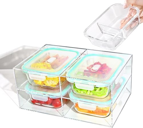 Hcrvvi 4-piece Glass Food Storage Set w/Acrylic Stand – 2-compartment 1040ml containers w/lids, BPA-free, microwave/dishwasher-safe for meal prep, storage & organisation