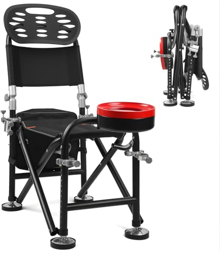 ehozirta Foldable Fishing Chair with 2 Rod Holders & Iron Frame, Heavy Duty 300lb Portable Adjustable Camping Chair for Bank Fishing Outdoor Adventures Black